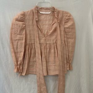 Zara Trafaluc Collection millennial pink puffy gathered sleeve with bow tie XS
